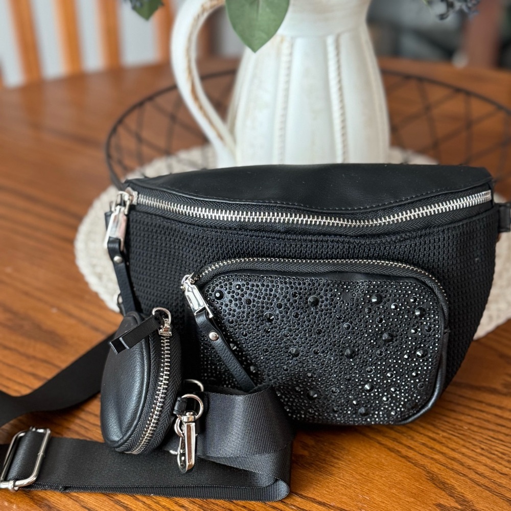 New! Black Studded Crossbody/Bum Bag